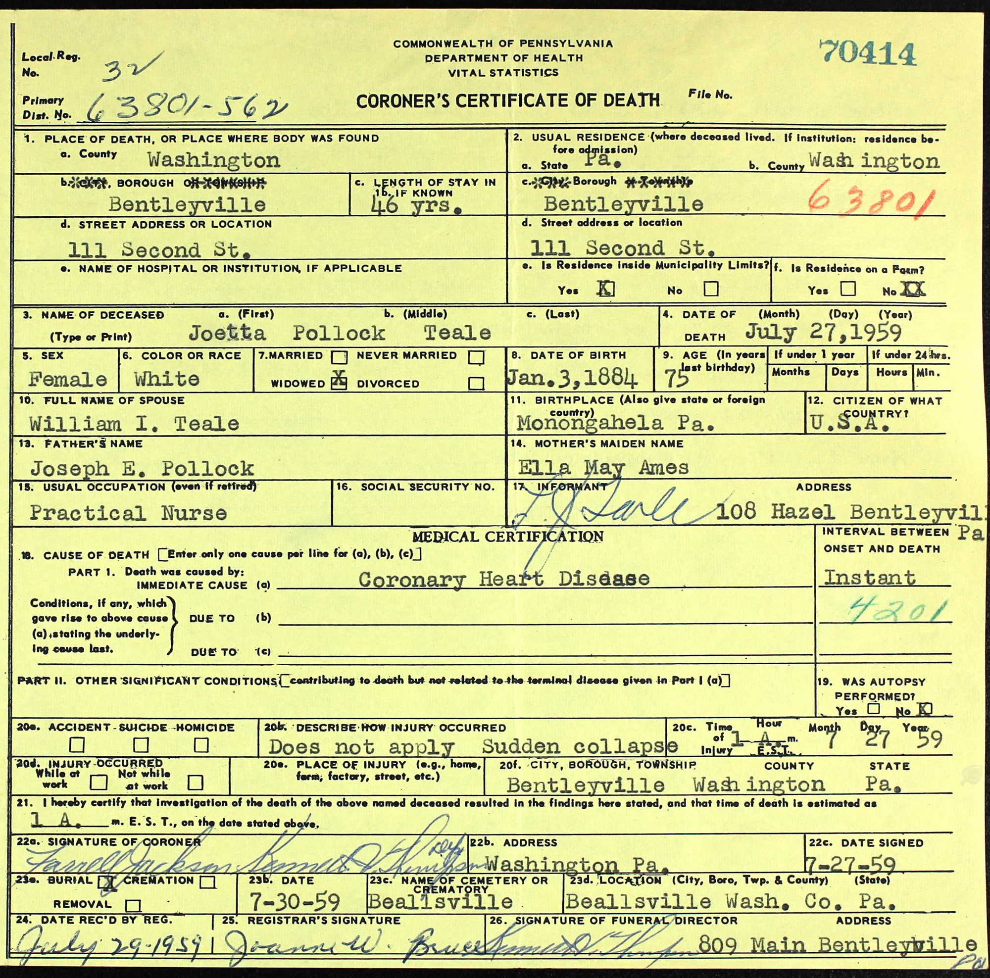 death certificate
